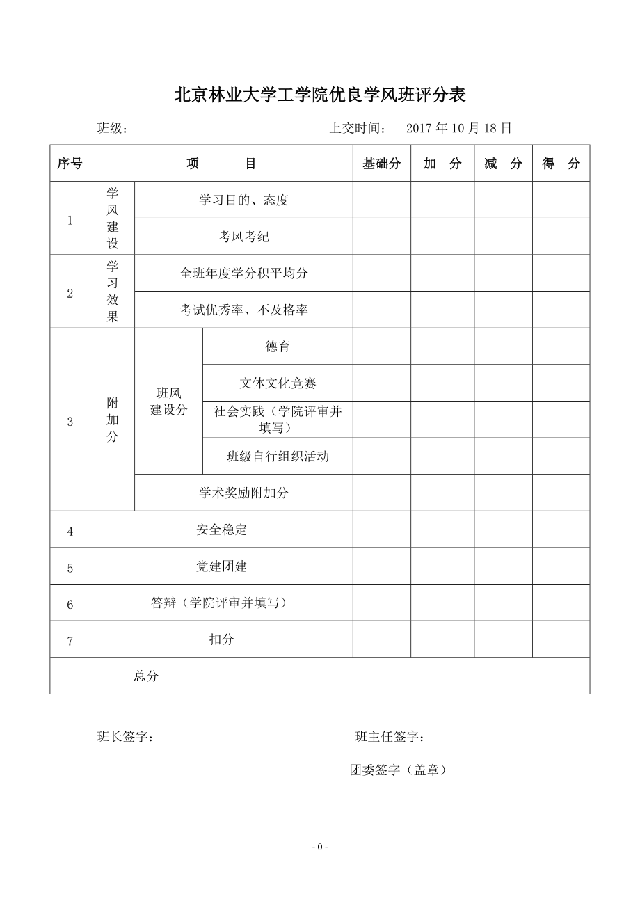 北京林业大学工学院优良学风班评分表_第1页