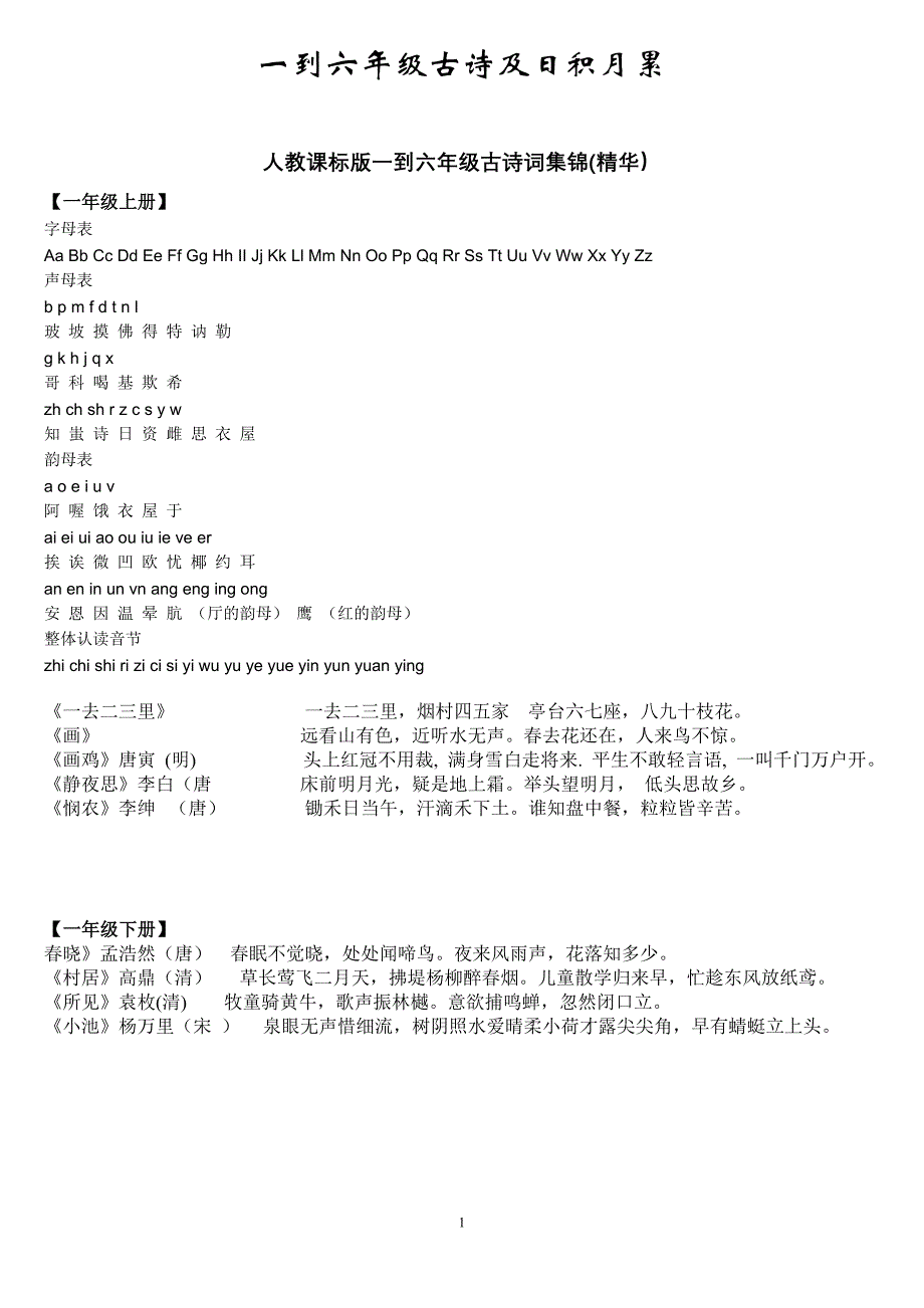 《1至6年级语文古诗+日积月累整理版》_第1页