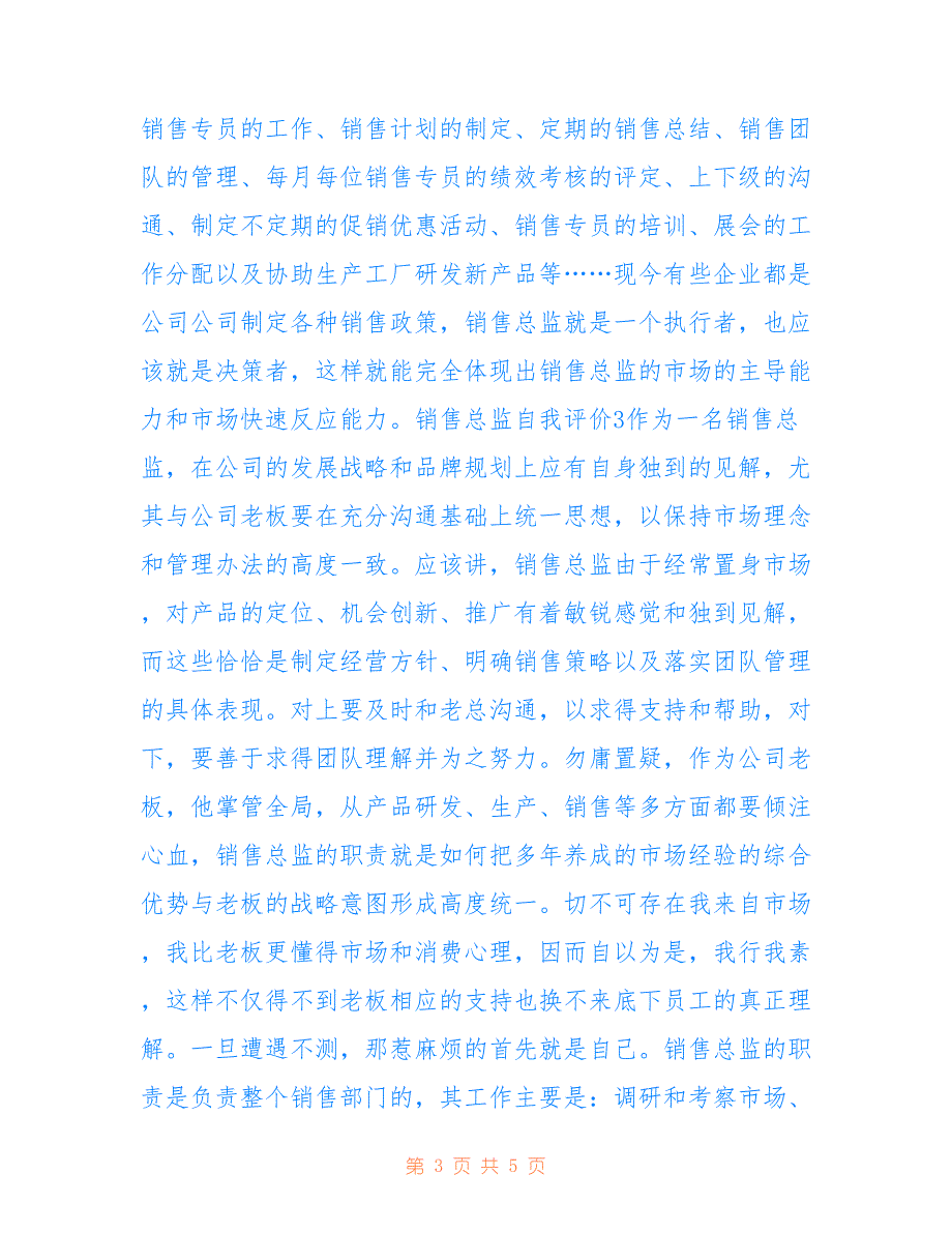 2022年最新销售总监自我评价范文（精选4篇）_第3页