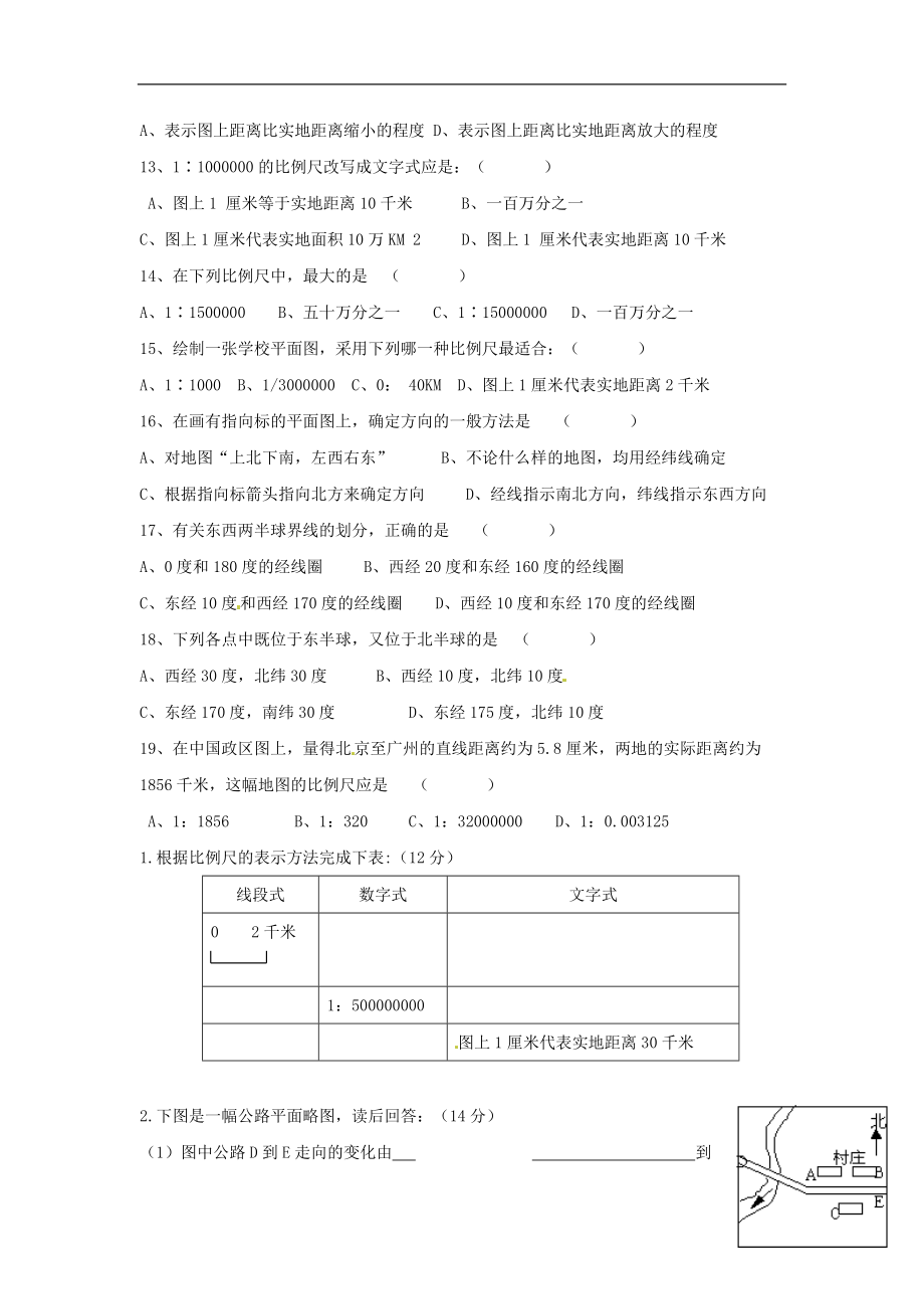 2021秋七年级科学上册3.2地球仪和地图练习题1无答案浙教版_第2页