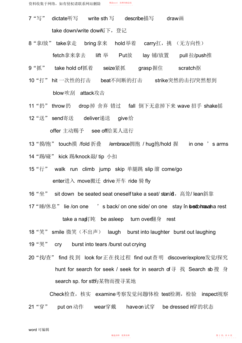 历年高考英语完形填空高频词汇总结复习进程_第2页