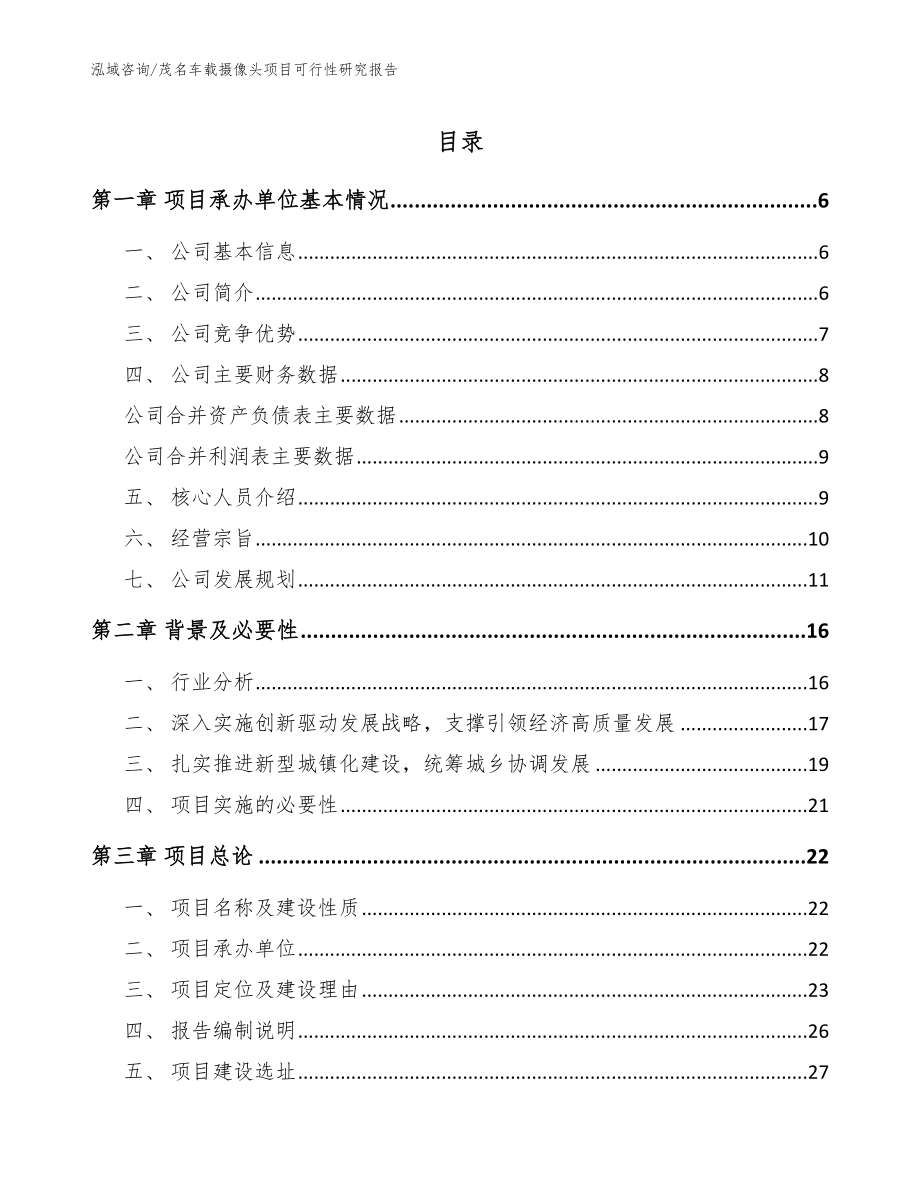 肇庆车载摄像头项目可行性研究报告_模板参考 (1)_第1页