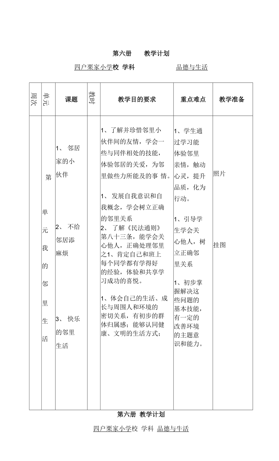 第六册品德计划_第1页