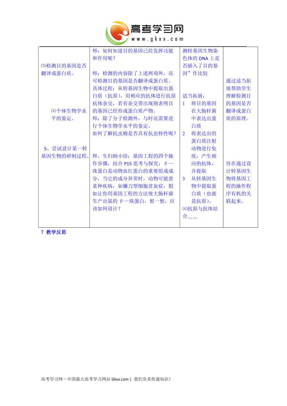 2014-2015学年福建省灌口中学高二生物教案：《基因工程的基本操作程序》(人教版选修3)_第4页