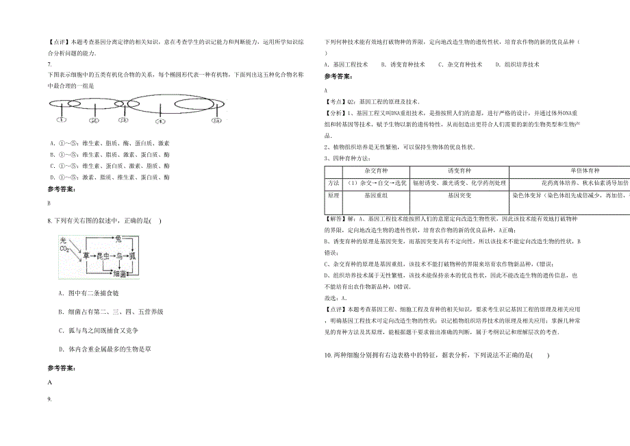 江苏省无锡市轻工职业高级中学2020年高二生物月考试卷含解析_第2页