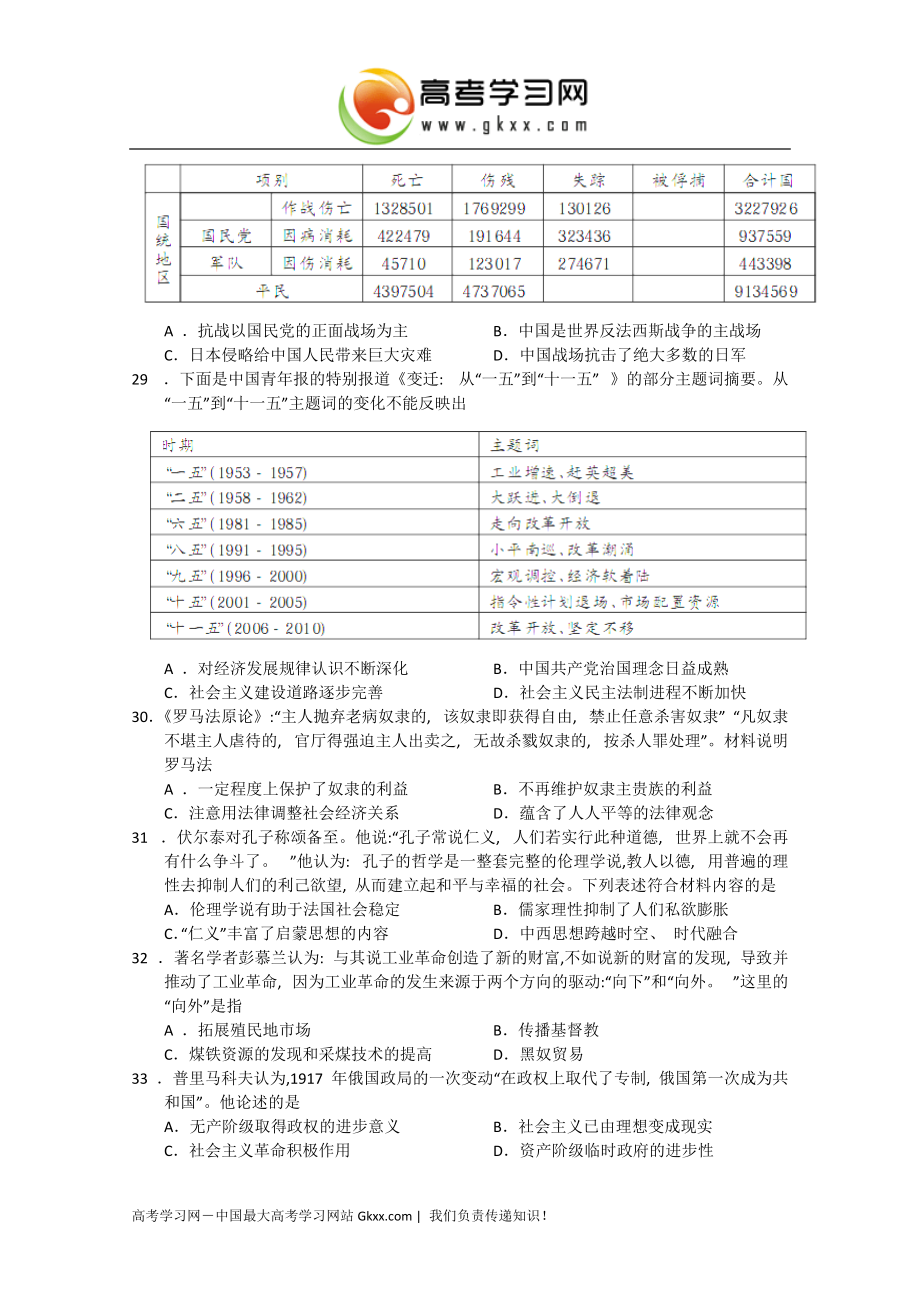 河南省开封市2015届高三第二次模拟考试试卷 历史 Word版含答案_第2页