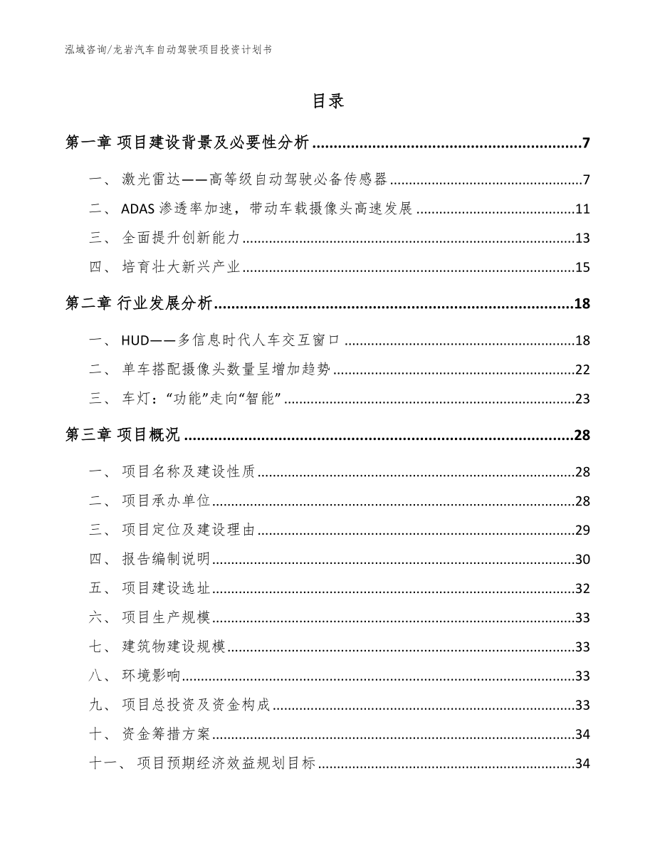 龙岩汽车自动驾驶项目投资计划书参考模板_第1页