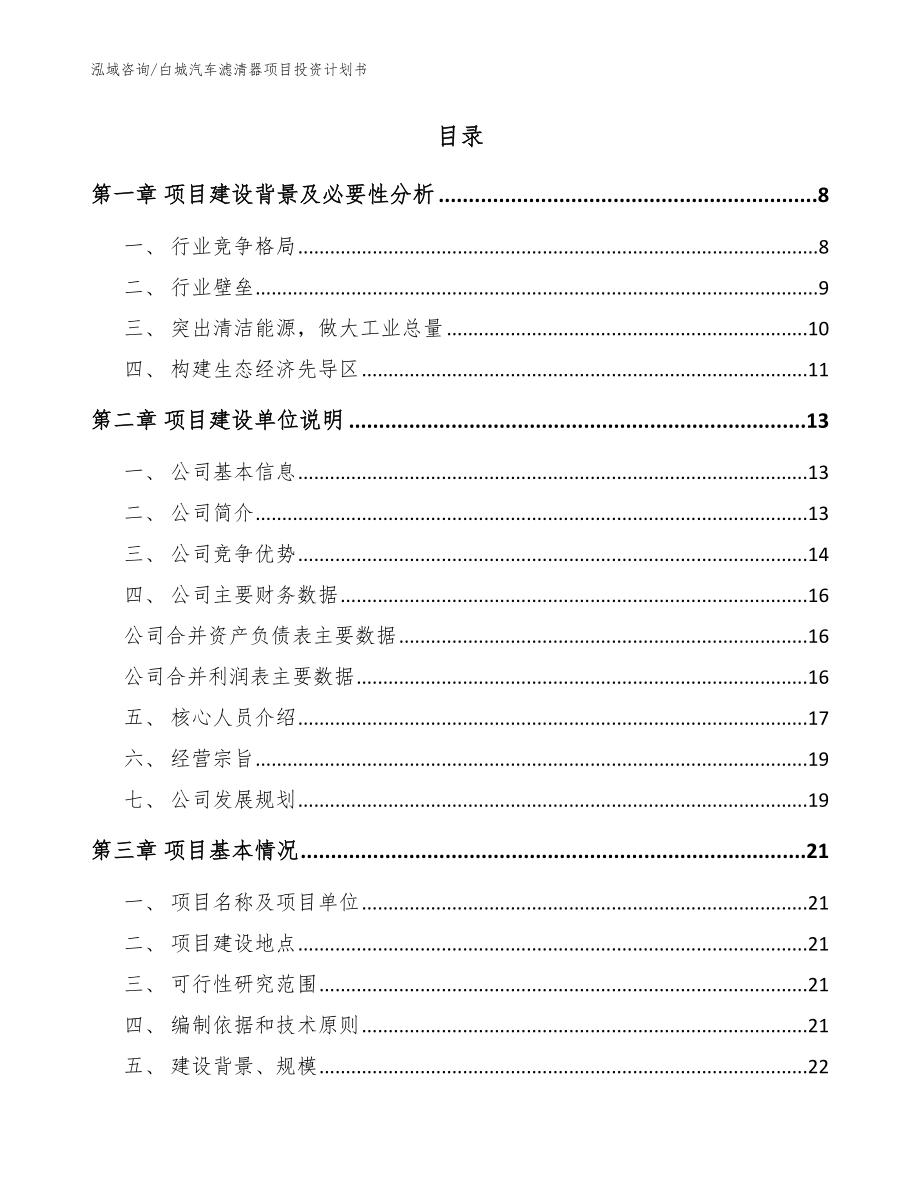 白城汽车滤清器项目投资计划书参考模板_第2页