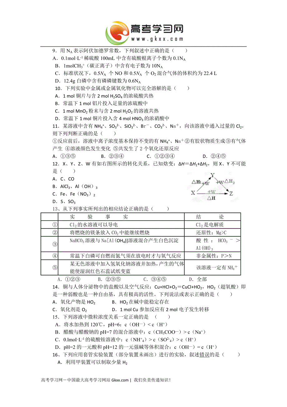 福建省莆田第八中学2014届高三第六次月考化学试卷（答案不全）_第2页