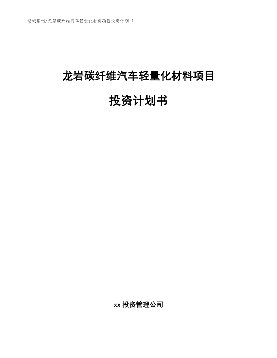 龙岩碳纤维汽车轻量化材料项目投资计划书（模板）_第1页