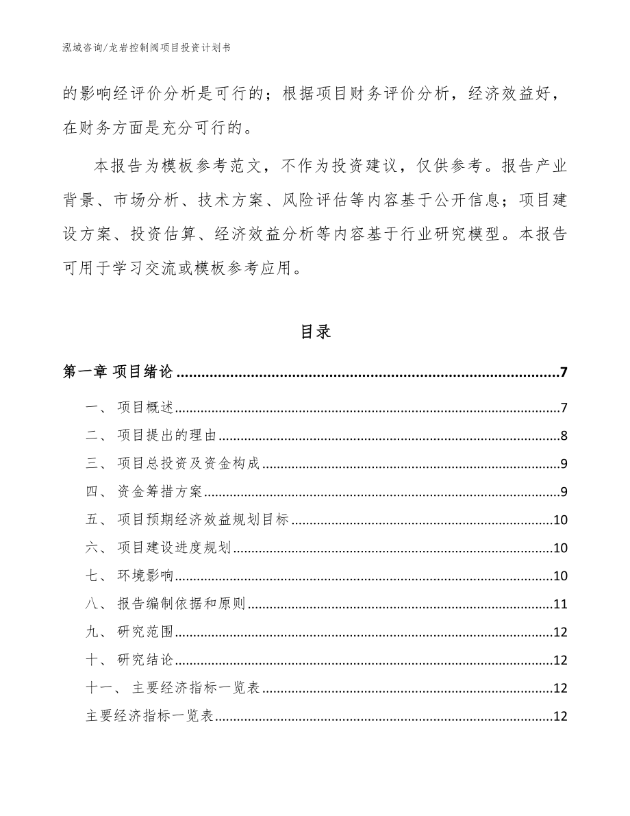 龙岩控制阀项目投资计划书【模板】_第2页