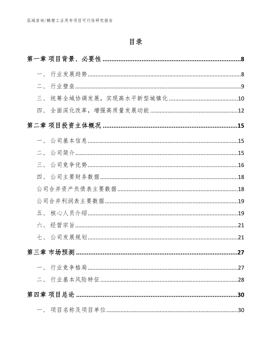 鹤壁工业用布项目可行性研究报告_参考范文_第1页