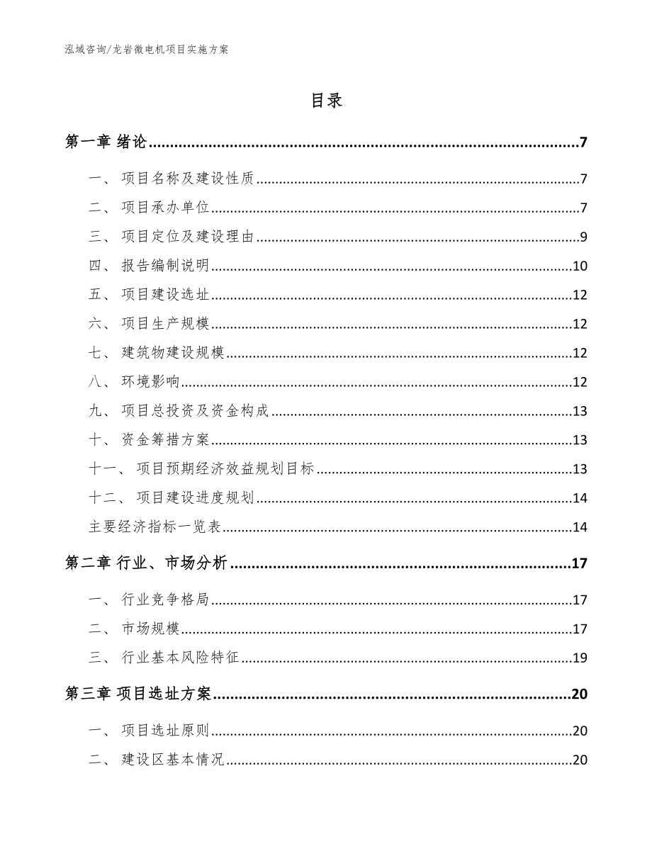 龙岩微电机项目实施方案（模板参考）_第1页