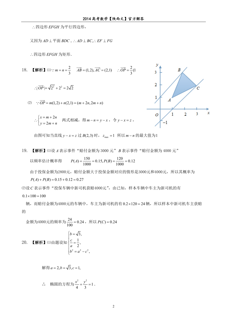 2014陕西【文】官方解答word版_第2页