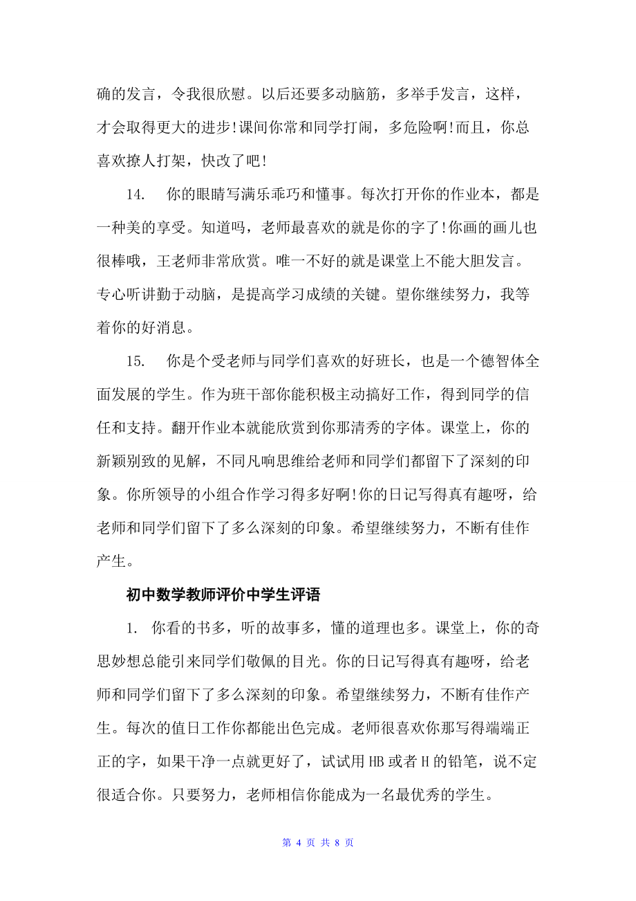 初中数学教师评语（教师评语）_第4页