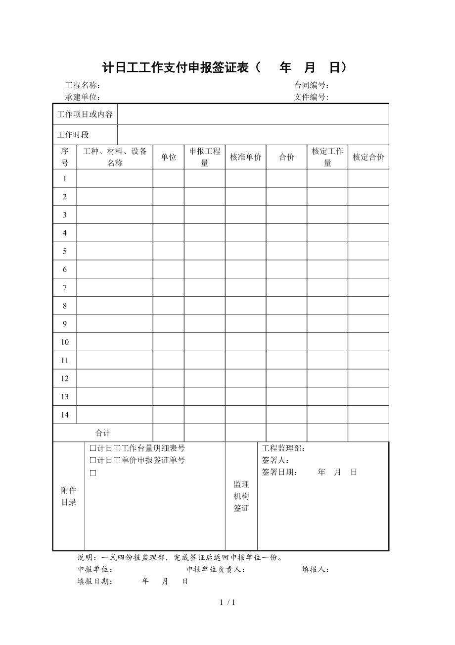 计日工工作支付申报签证表_第1页