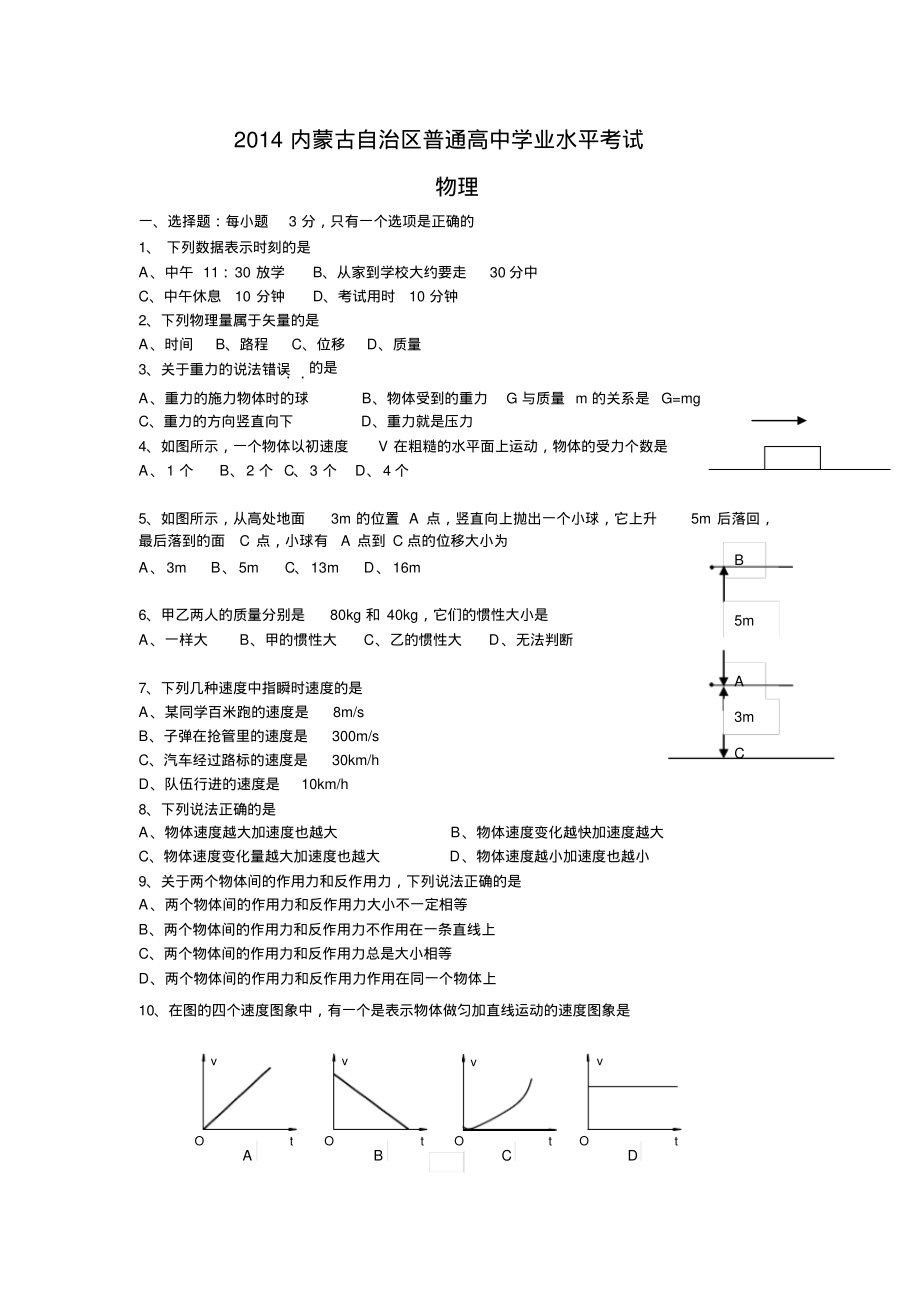 2022内蒙古自治区普通高中学业水平考试可用_第1页