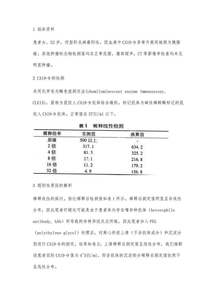 与临床表现不符的血清ＣＡ１９－９异常升高１例及原因分析_第3页