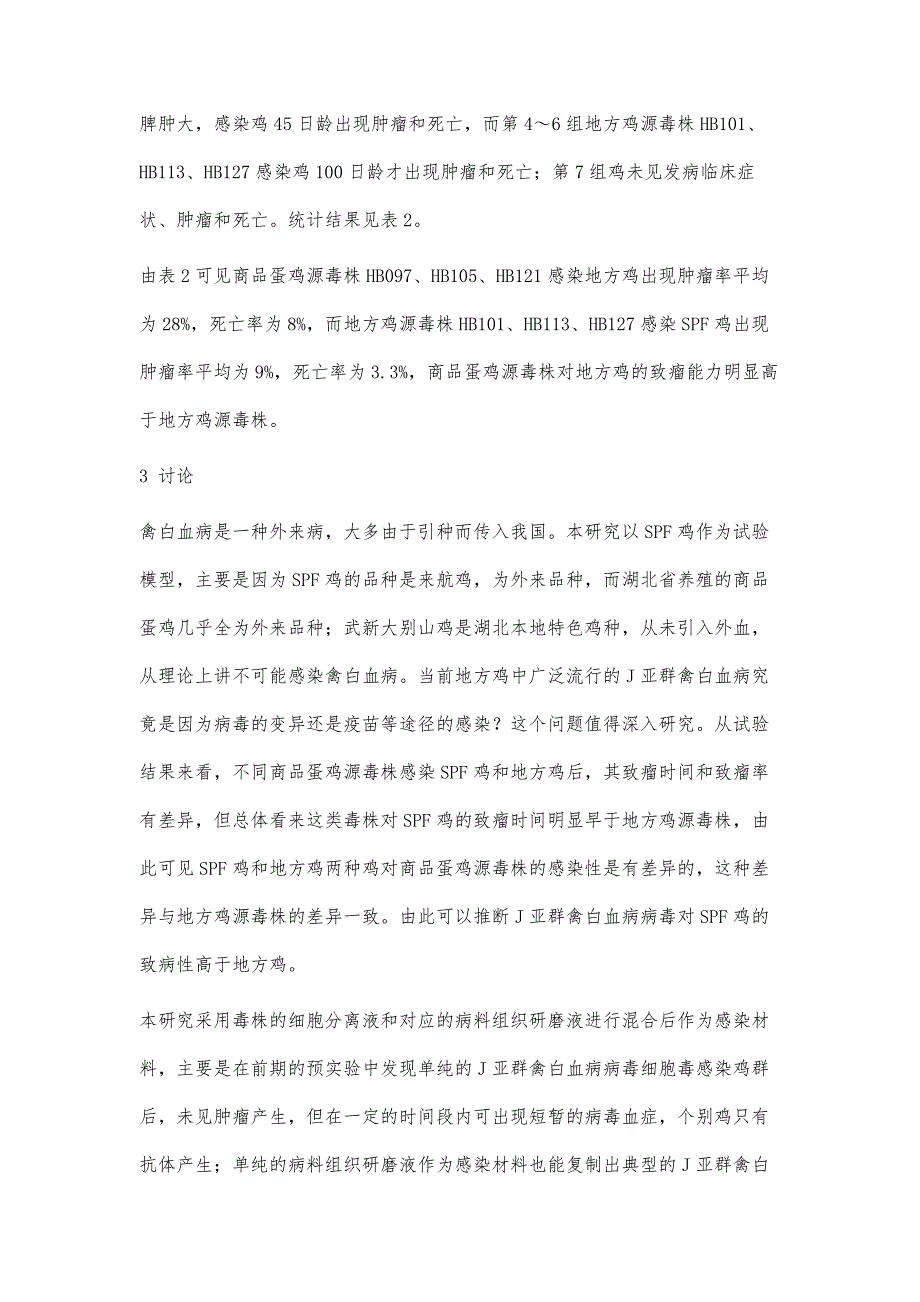 不同品种鸡源J亚群禽白血病毒株致肿瘤差异性研究_第4页