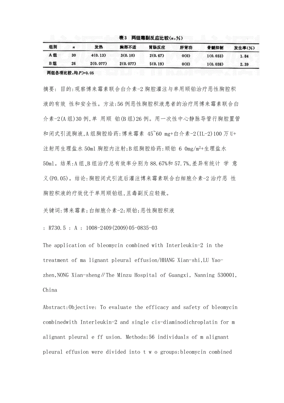 博来霉素联合白细胞介素-2治疗恶性胸腔积液的研究_第2页