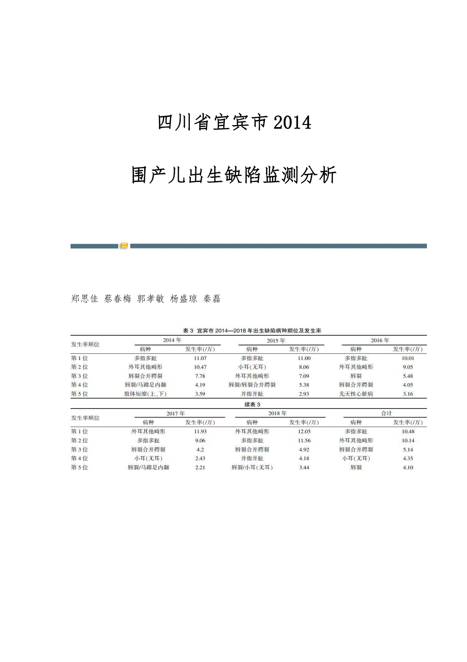 四川省宜宾市2014-围产儿出生缺陷监测分析_第1页