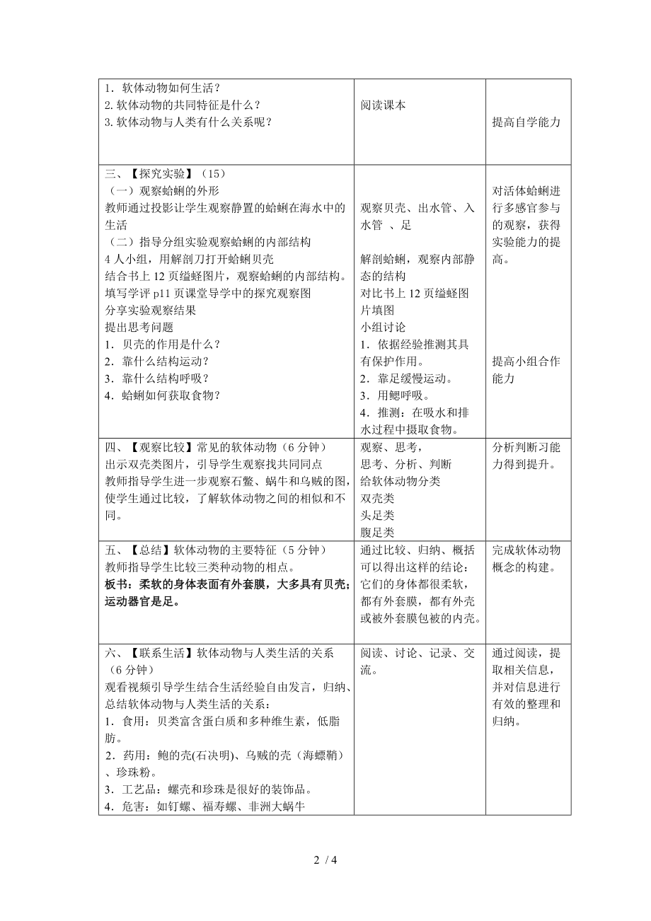 人教版初中生物八上5.1.3 软体动物和节肢动物 第一课时教案_第2页