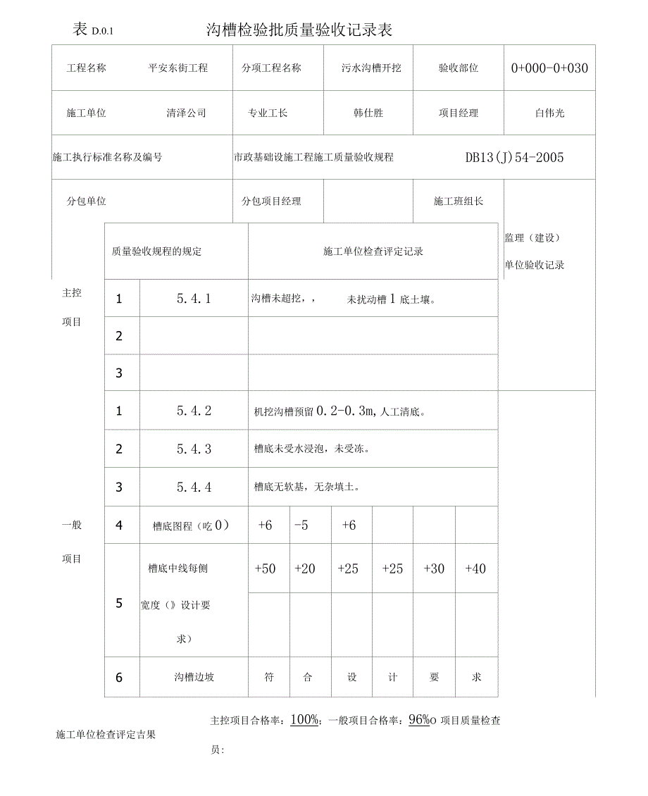 表d01检验批质量验收记录表沟槽_第1页