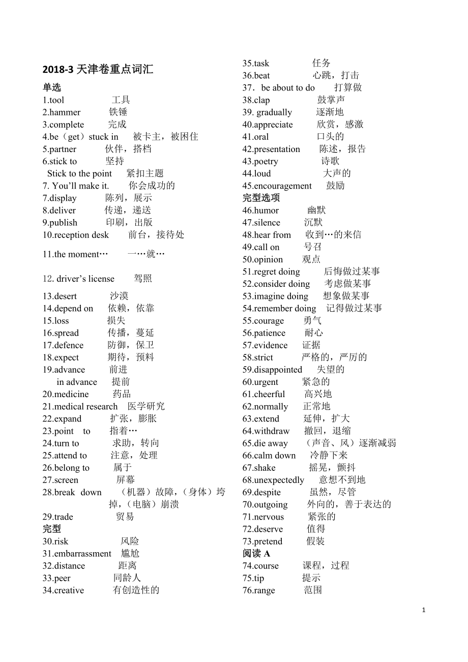 2018年3月天津英语高考真题重点词汇归纳2_第1页