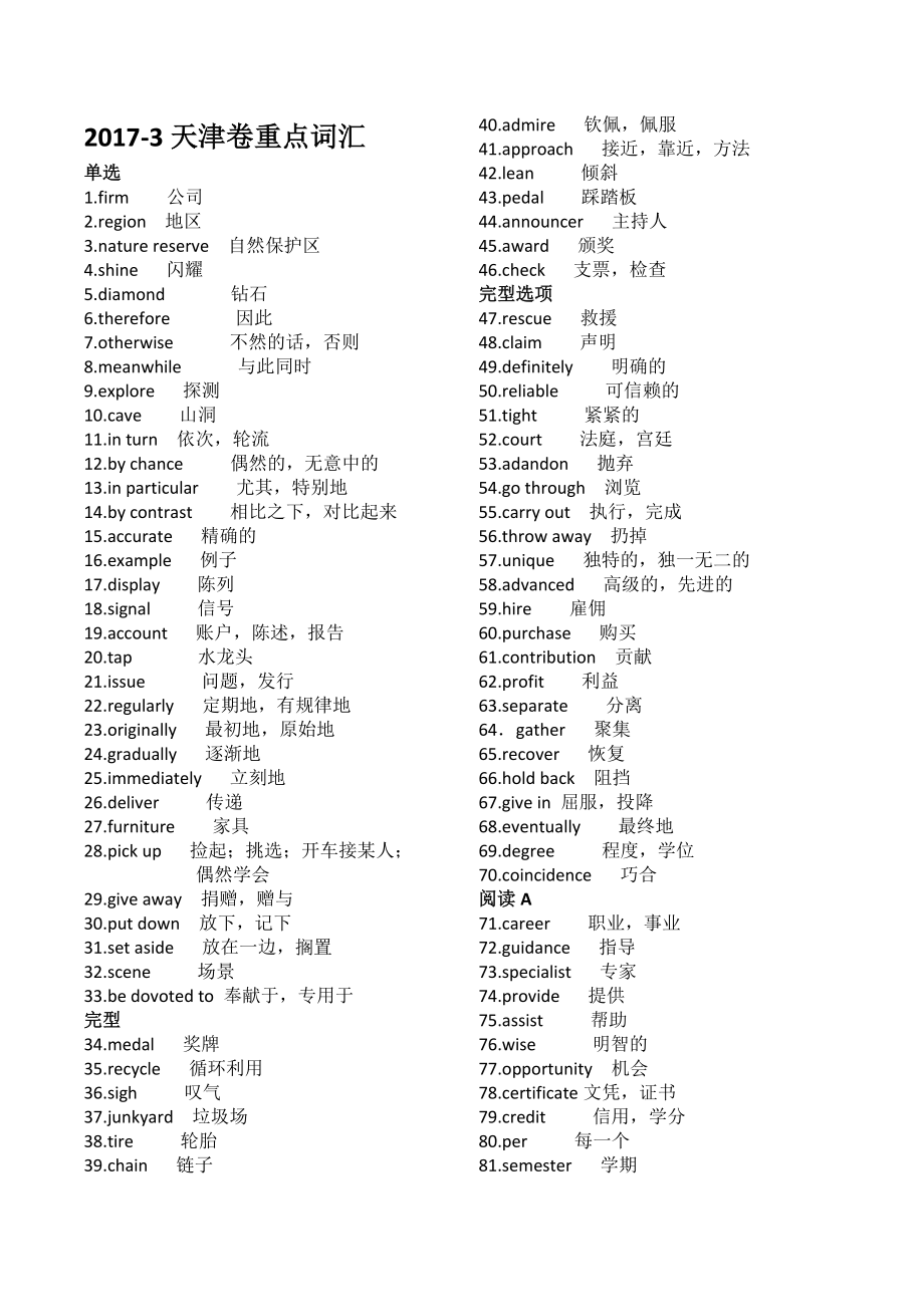 2017年3月天津英语高考真题重点词汇归纳2_第1页