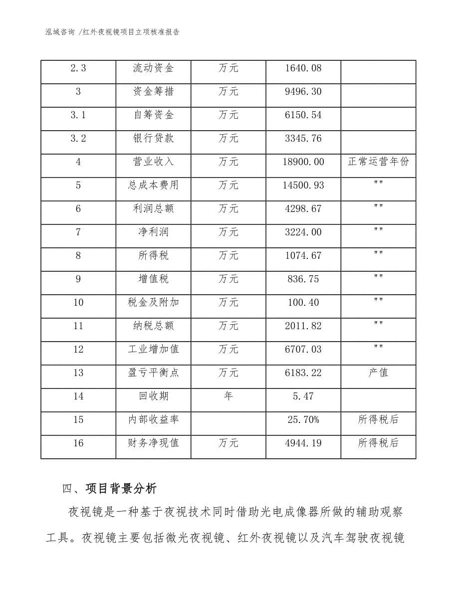 红外夜视镜项目立项核准报告（参考模板）_第5页