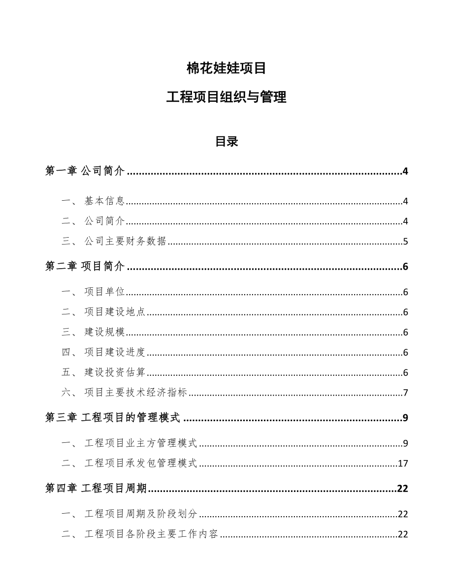 棉花娃娃项目工程项目组织与管理模板_第1页