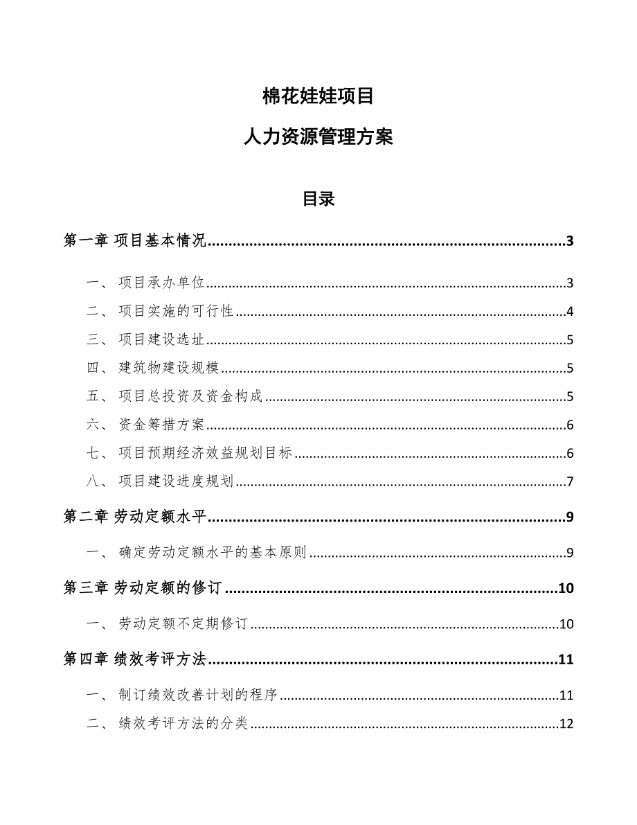 棉花娃娃项目人力资源管理方案_第1页