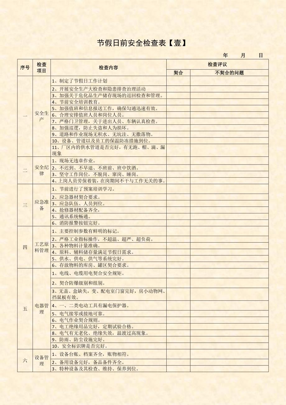 节假日前安全检查表汇编10套（25页）_第1页