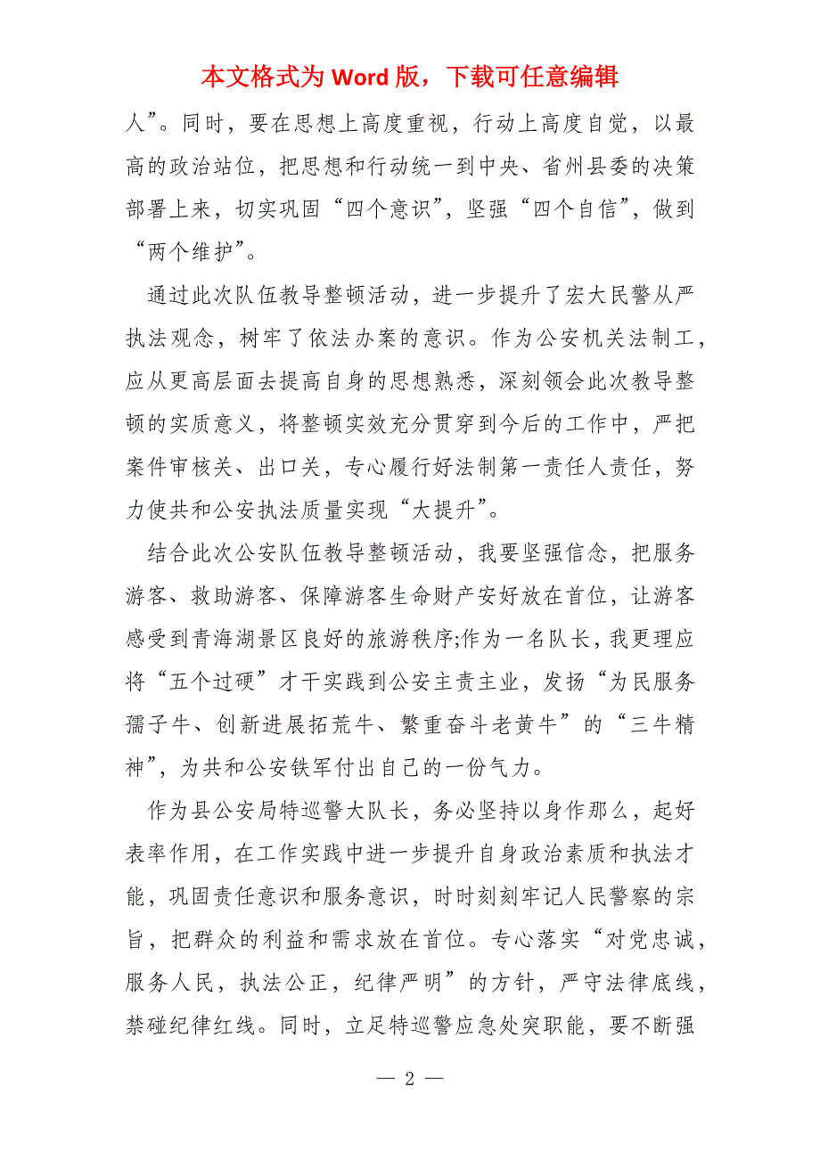 2021年公安机关队长政法队伍教导整顿心得体会研讨发言参考_第2页