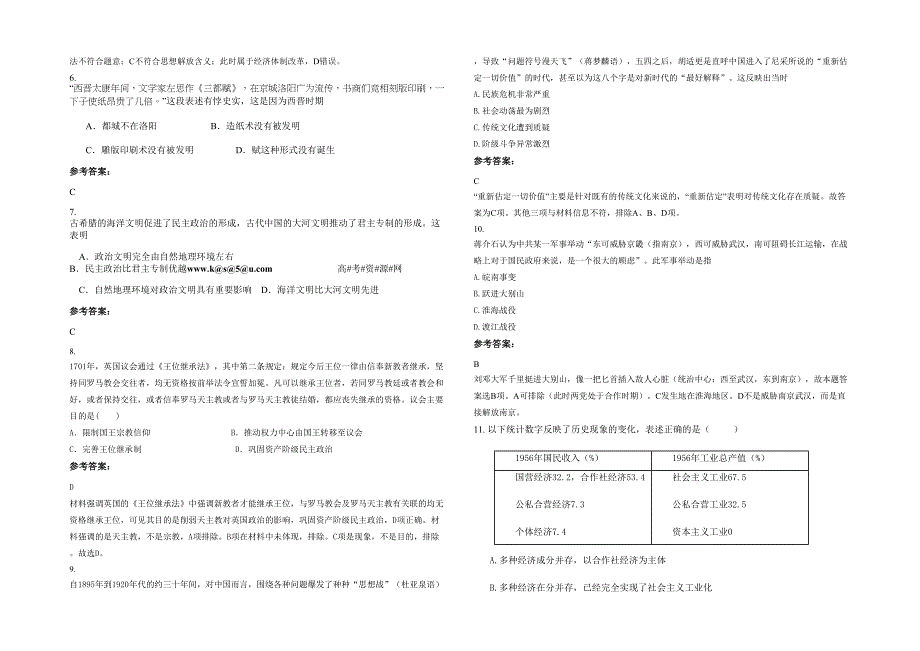 辽宁省朝阳市热水中学2021年高三历史模拟试题含解析_第2页