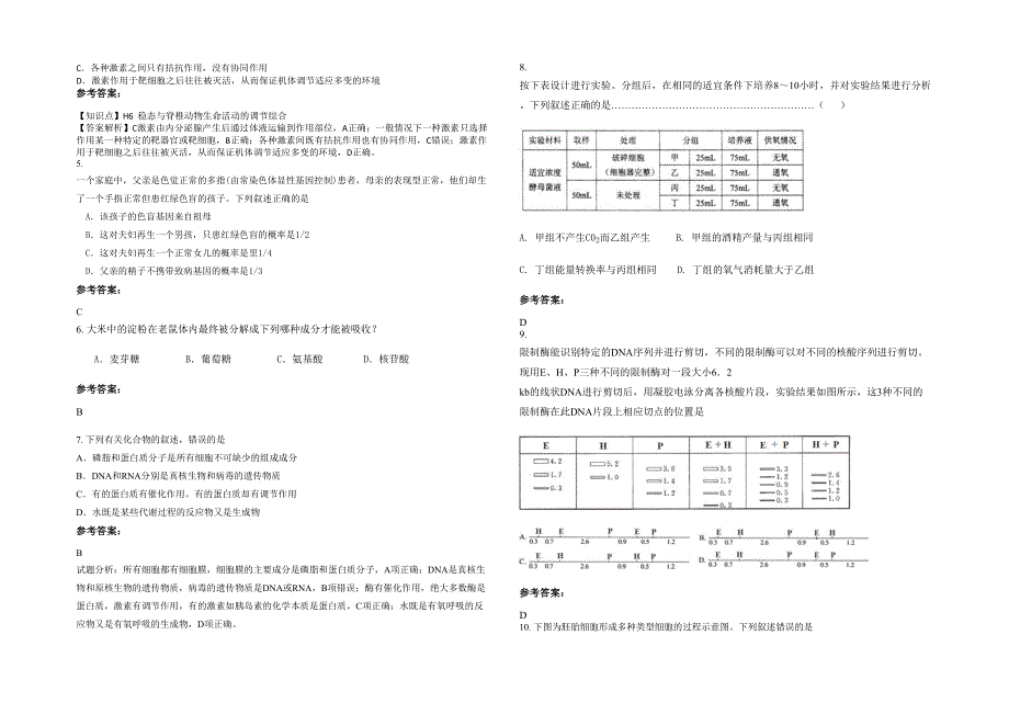 福建省福州市市第十二中学2021-2022学年高三生物期末试卷含解析_第2页