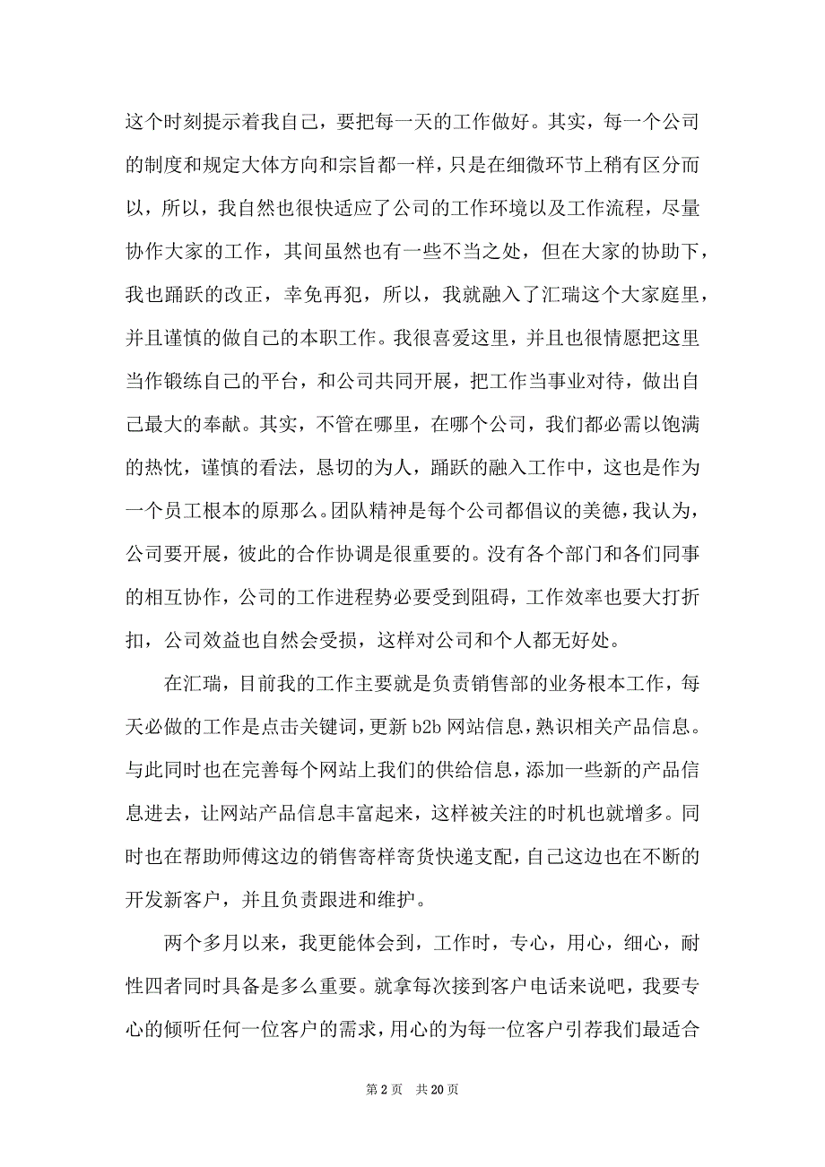 2022年11月销售员试用期个人总结范本_第2页