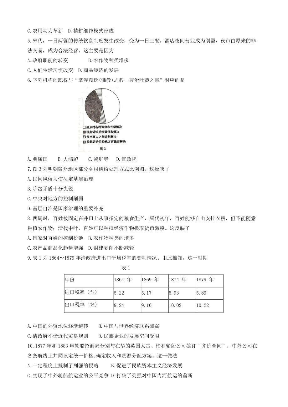 山东省滨州市2021-2022学年高二上学期期末考试+历史+Word版含答案_第2页