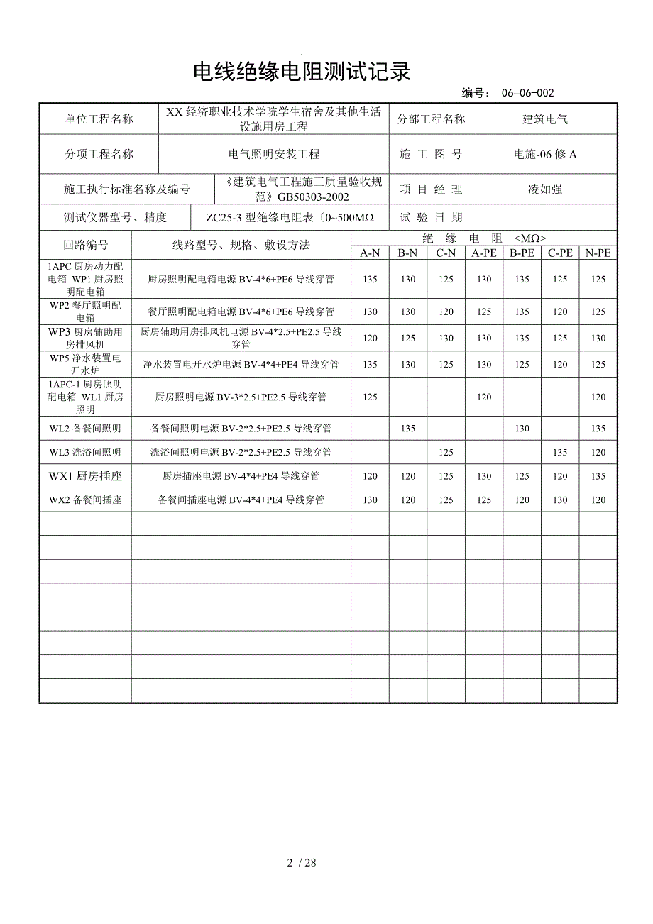 电线绝缘电阻测试记录文本_第2页