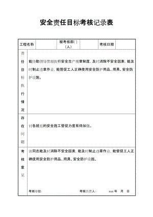 建筑工程安全责任目标考核记录表