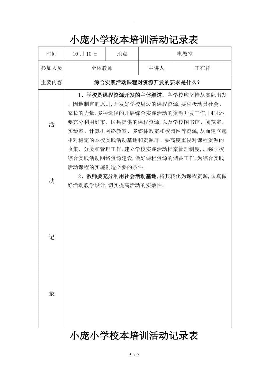 小学校本培训活动记录文本表34_第5页