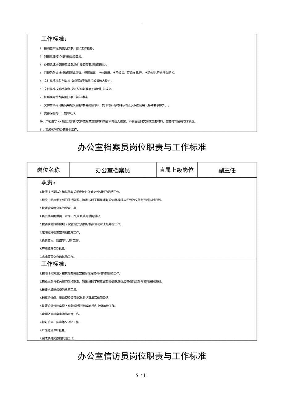 办公室主任岗位职责和工作标准_第5页