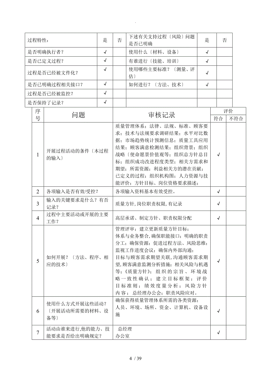 ISO9001_2016年内部审核检查表[过程模式]_非常好_第4页