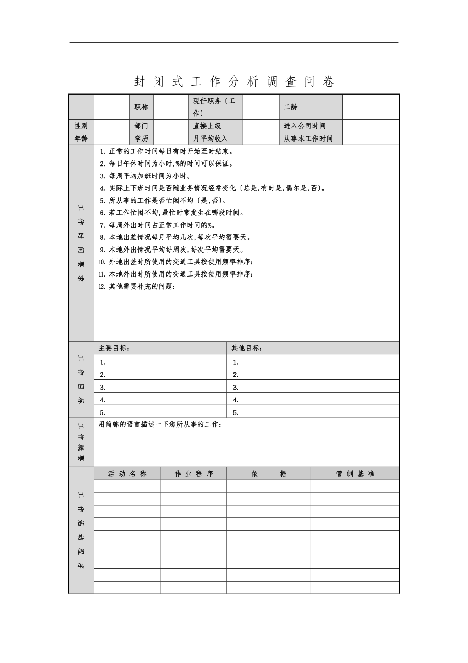 公司职员封闭式工作分析调查问卷_第1页