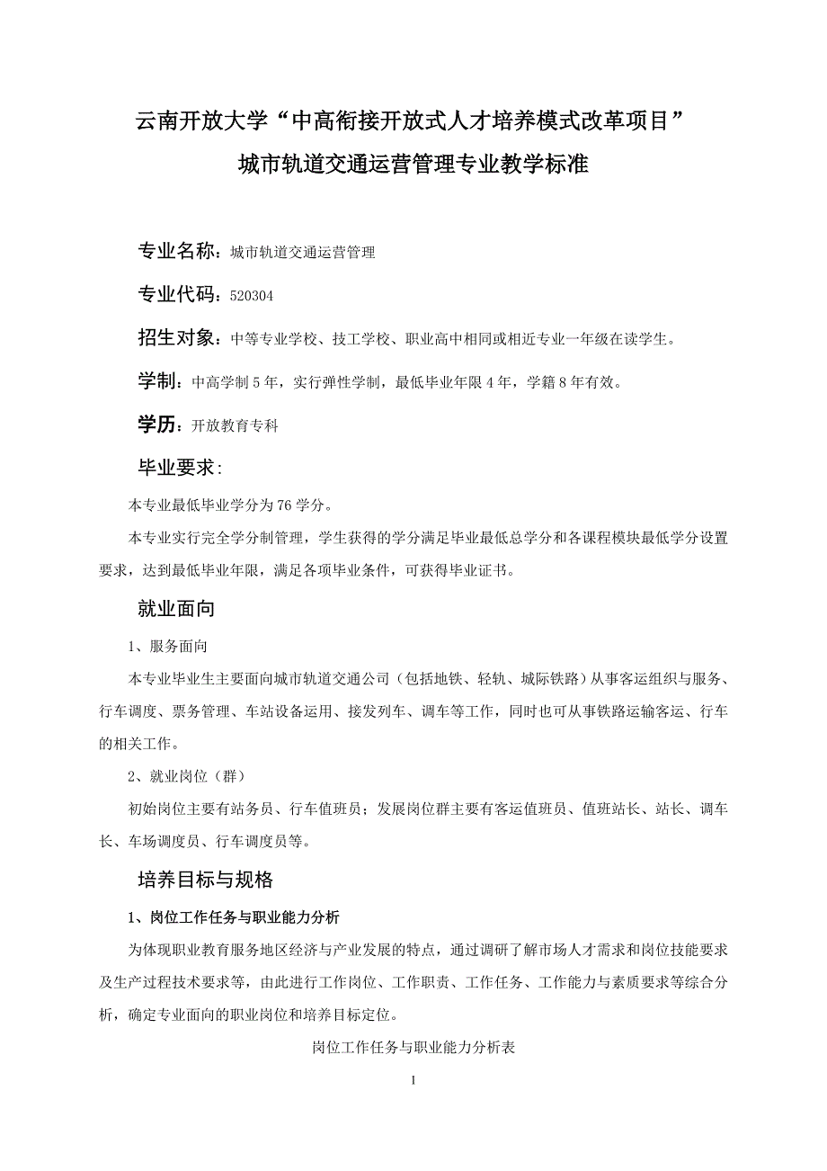 《城市轨道交通运营管理专业教学标准》_第1页