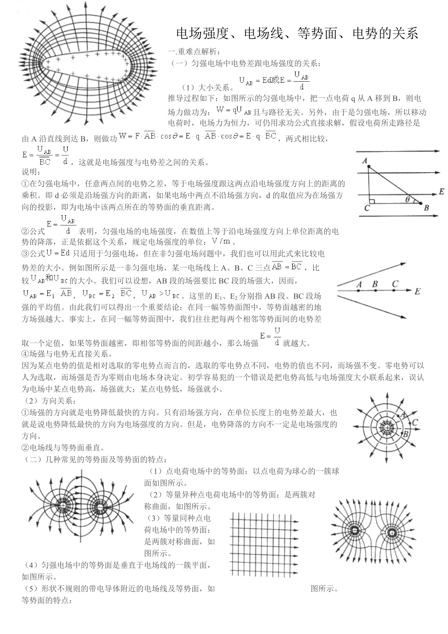 《电场强度、电场线、等势面、电势的关系》_第1页