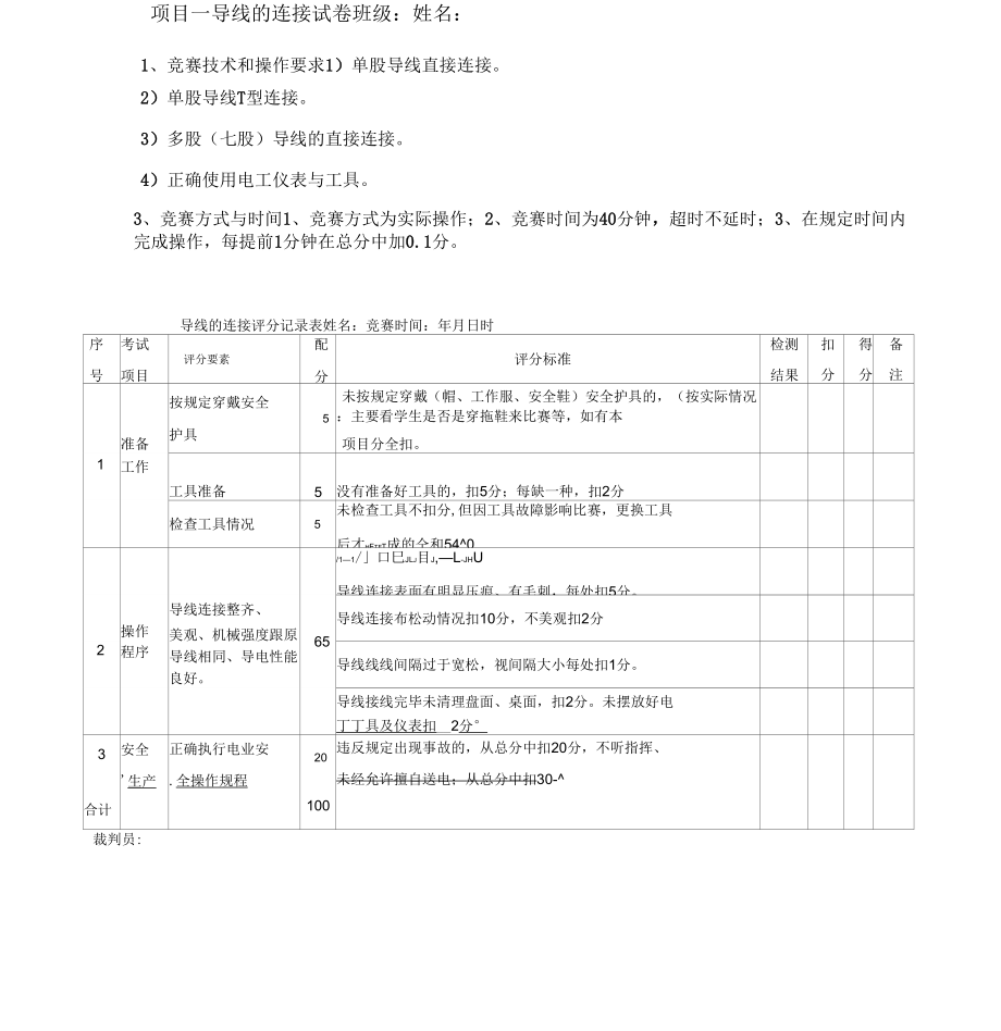 电工技能竞赛评分表_第1页