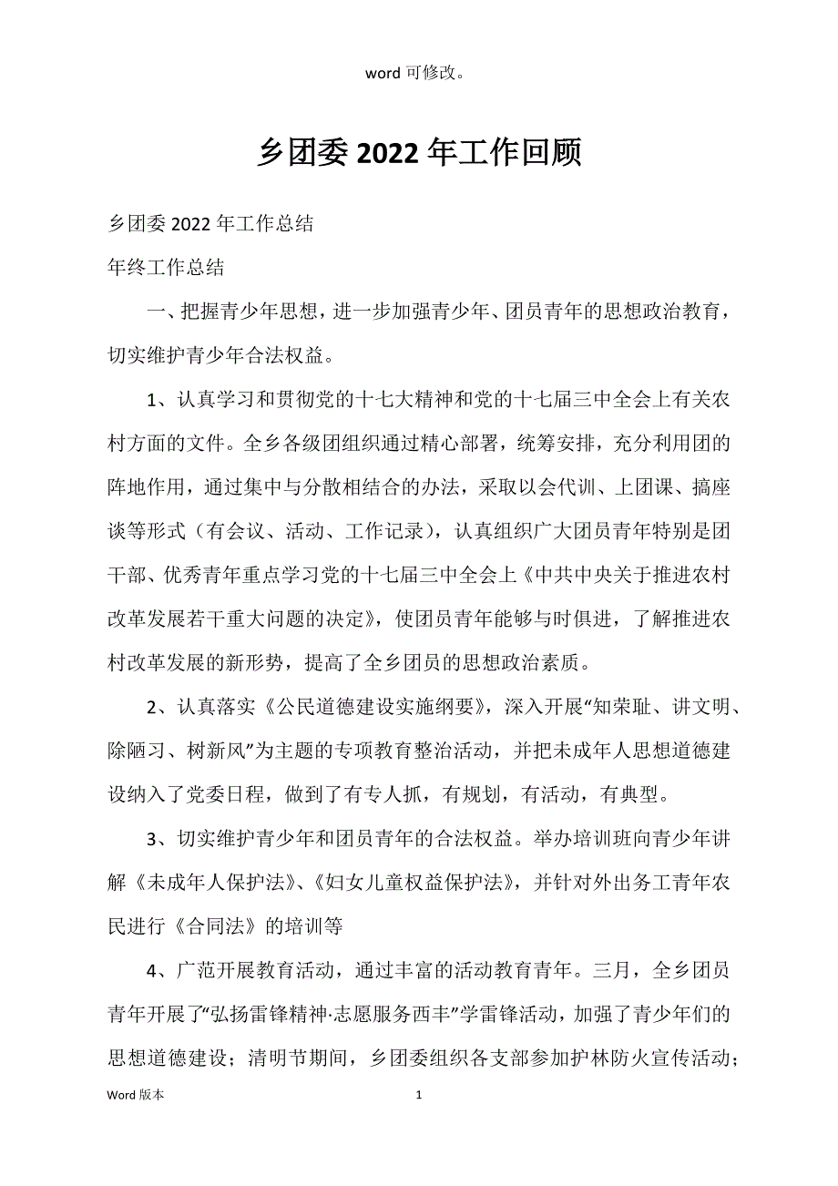 乡团委2022年工作回顾_第1页