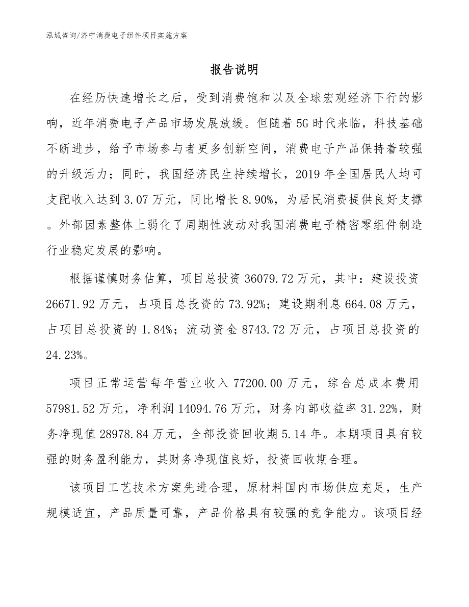 济宁消费电子组件项目实施方案_模板范文_第2页