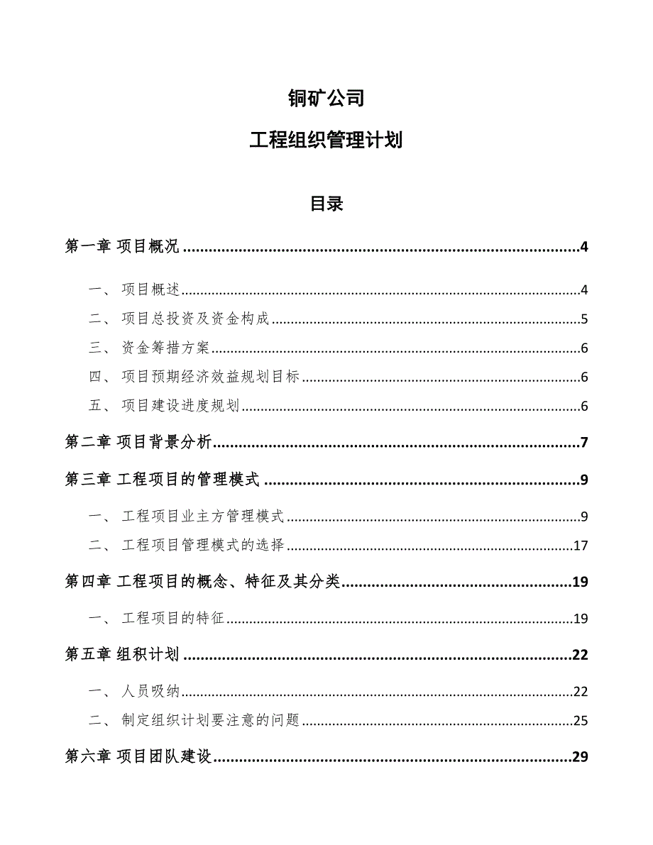 铜矿公司工程组织管理计划模板_第1页